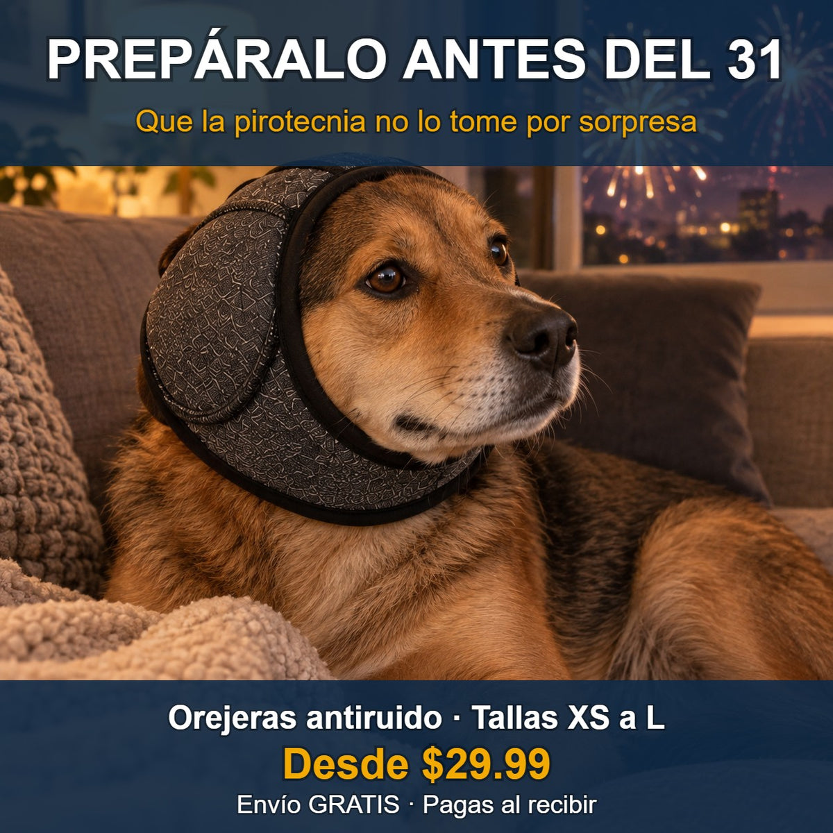 Orejeras Antiruido para Perros – Protección contra Pirotecnia y Ruidos Fuertes